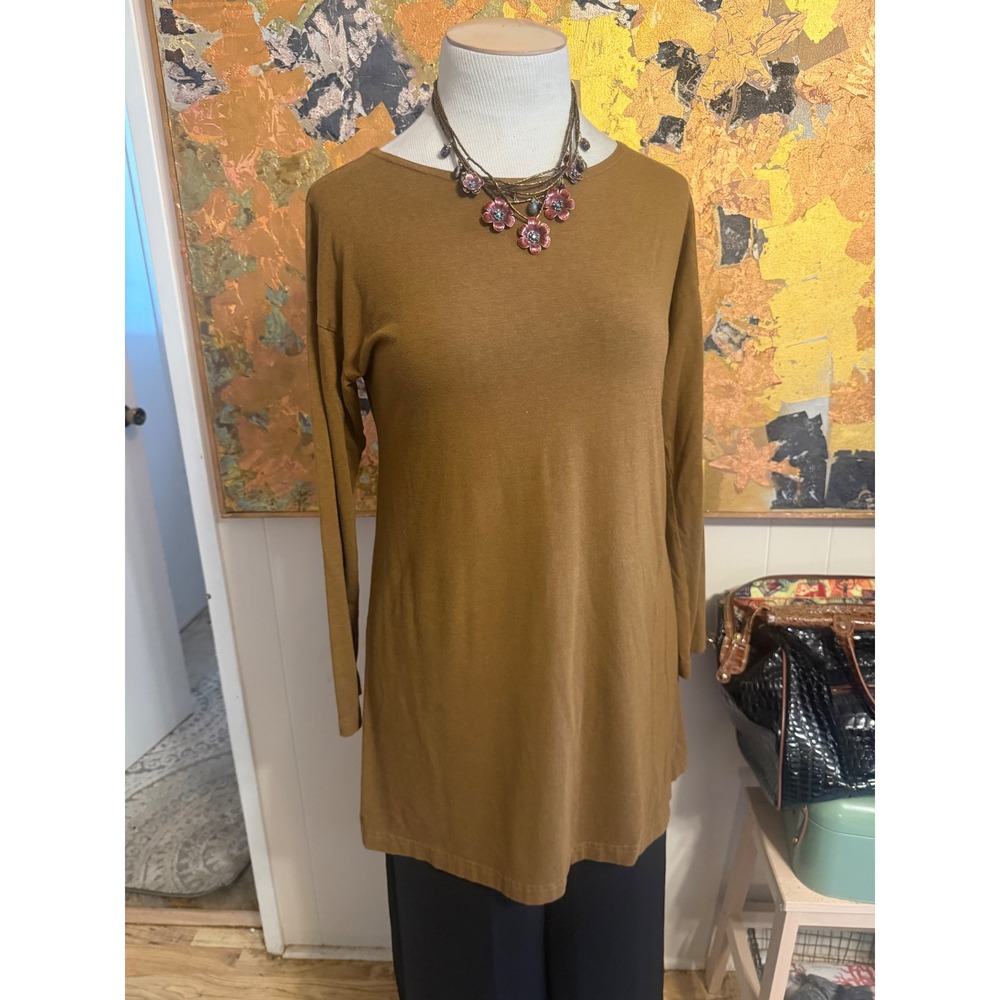 Bryn Walker Oversized Bamboo & Cotton Long Warm Brown Tunic Top Gen. Sm
